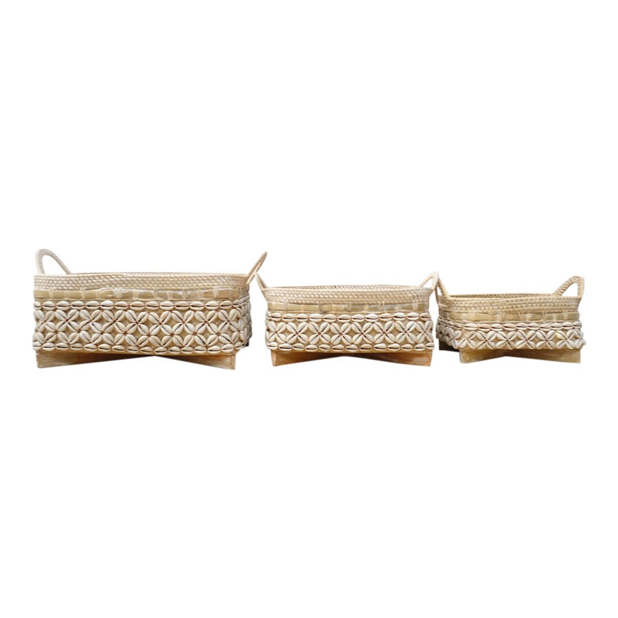 Shell Rectangular basket with handles   - 3 Sizes