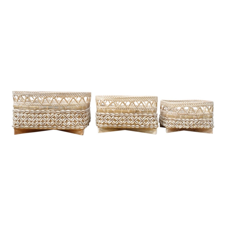 Rectangular Basket With Shells  - 3 Sizes