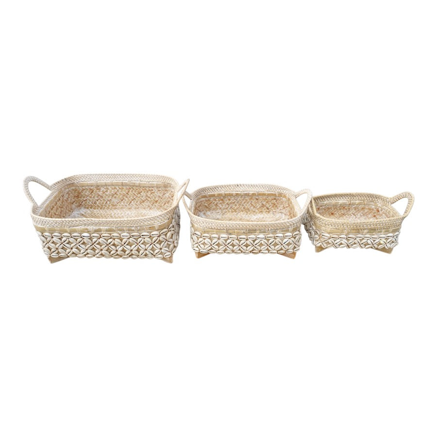 Shell Rectangular basket with handles   - 3 Sizes