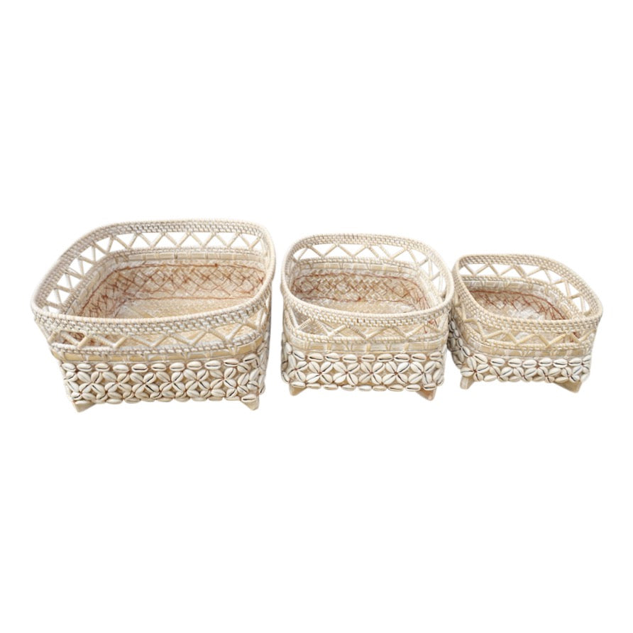 Square Basket With Shells  - 3 Sizes