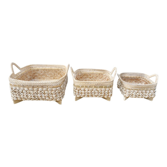 Shell Square basket with handles   - 3 Sizes