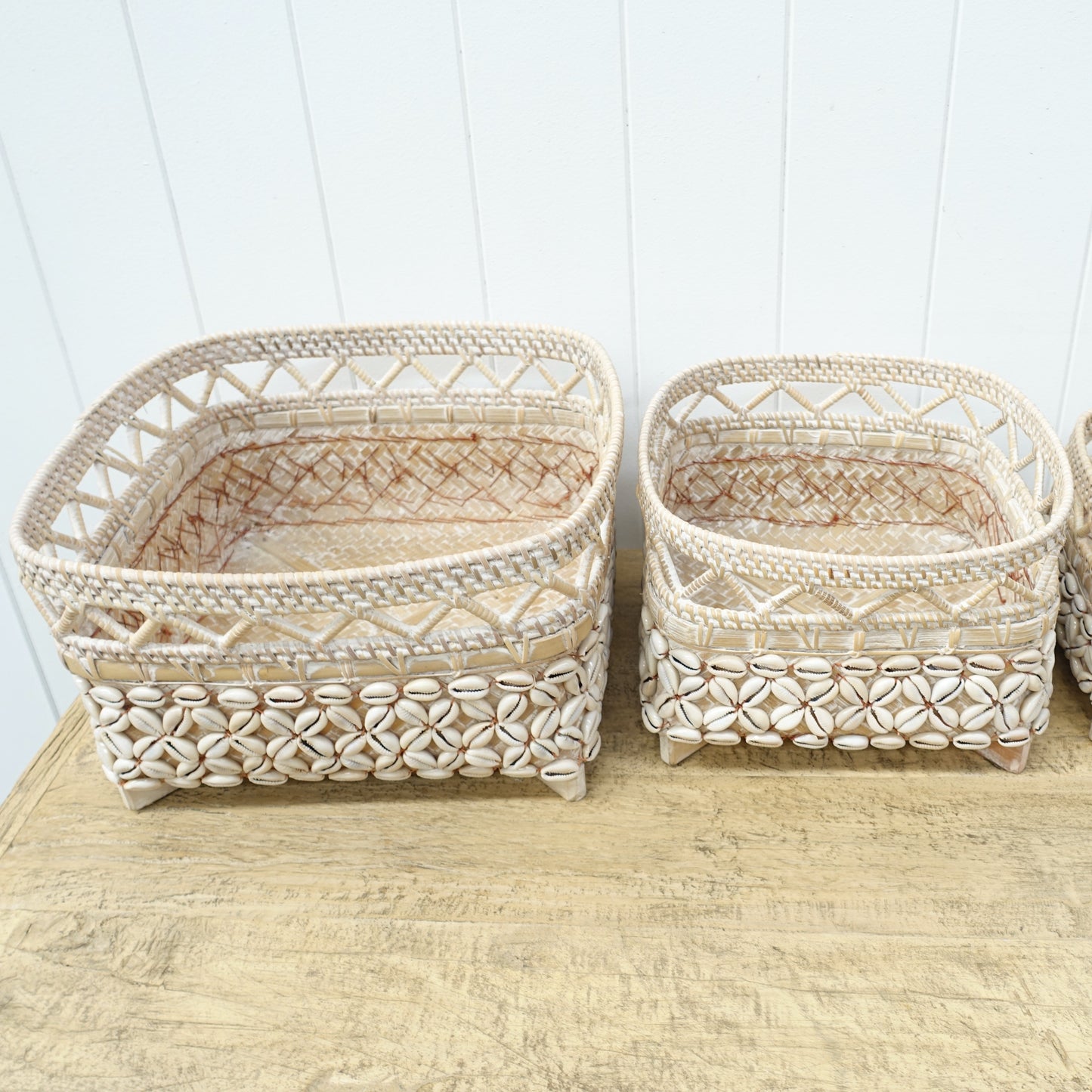Square Basket With Shells  - 3 Sizes