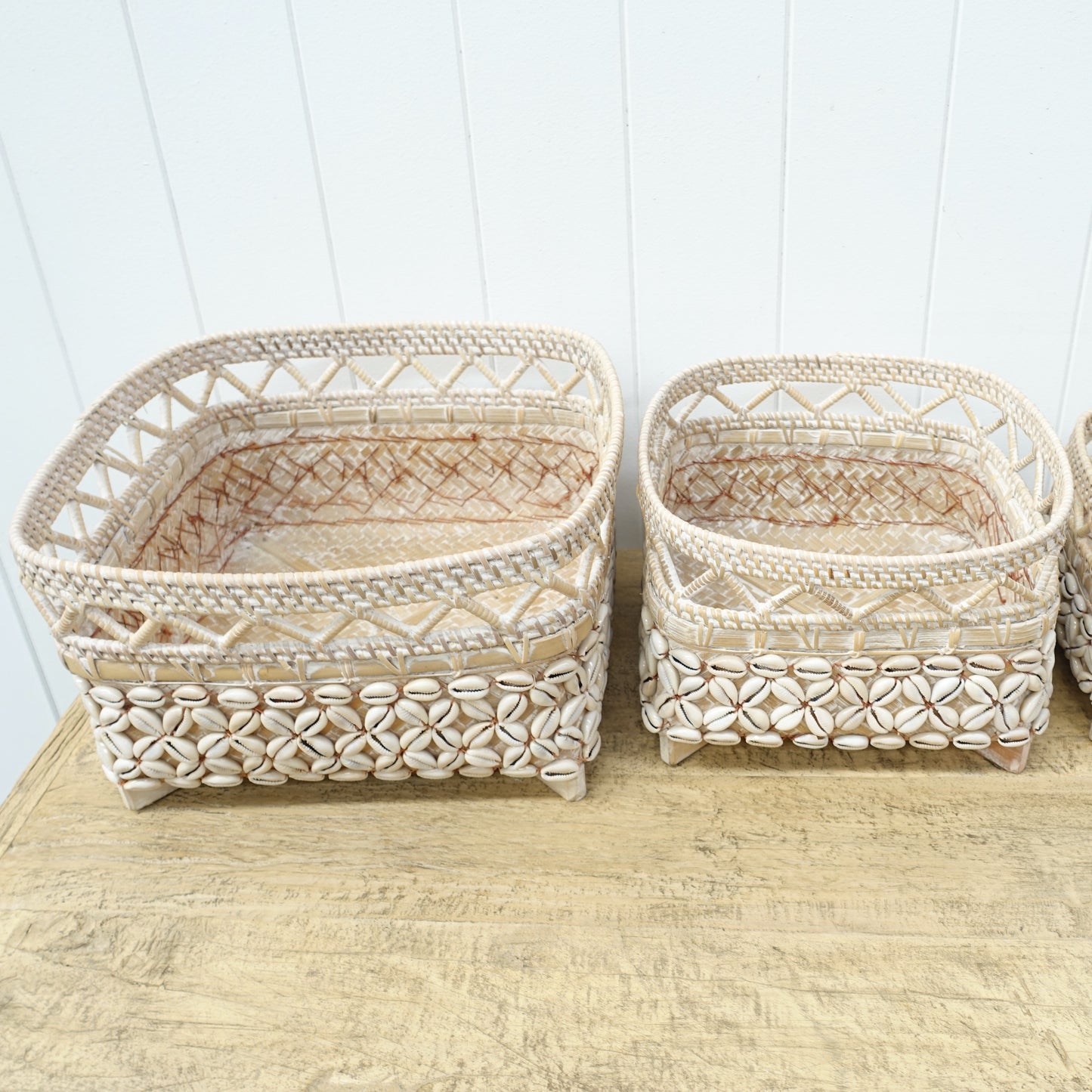 Square Basket With Shells - 3 Sizes