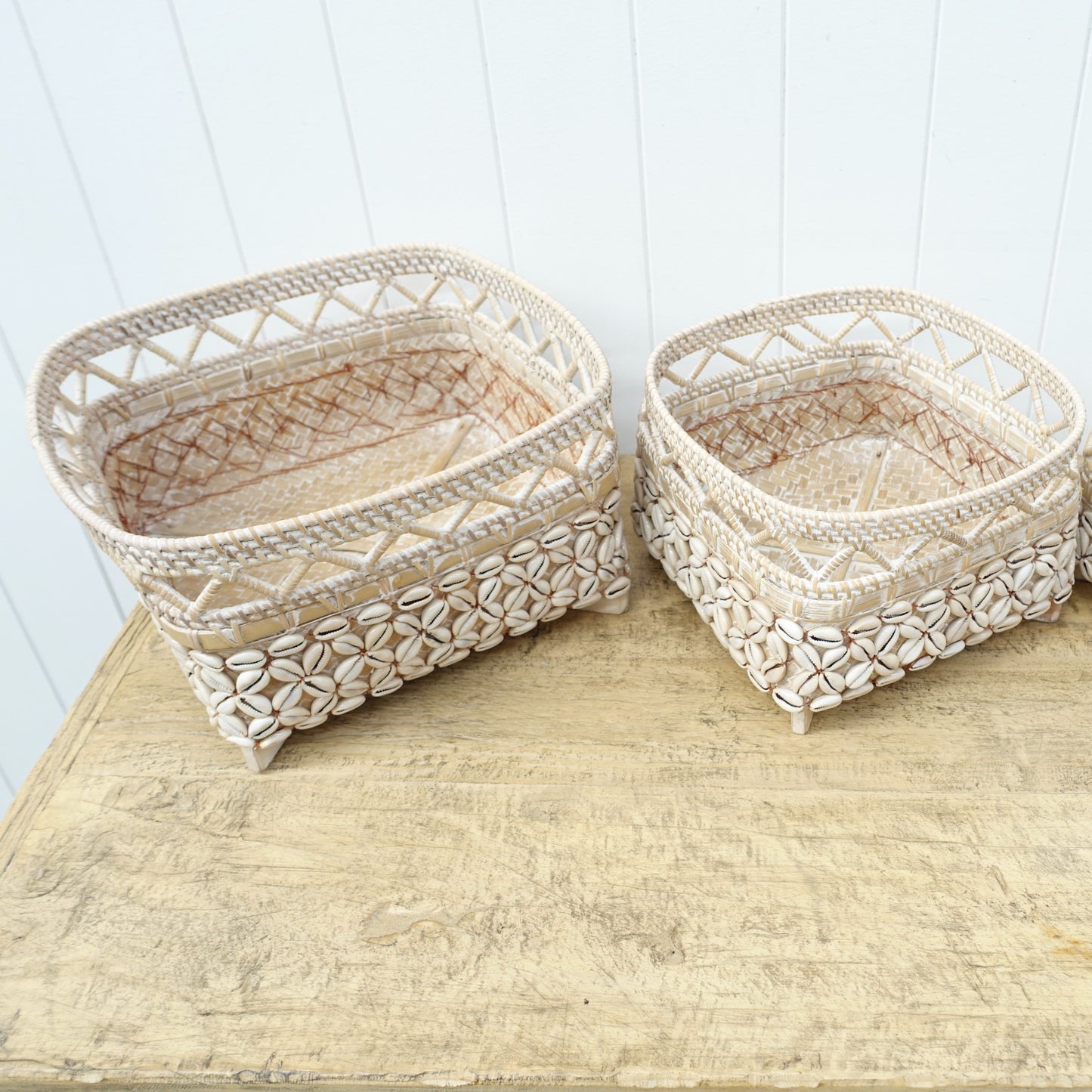 Square Basket With Shells  - 3 Sizes