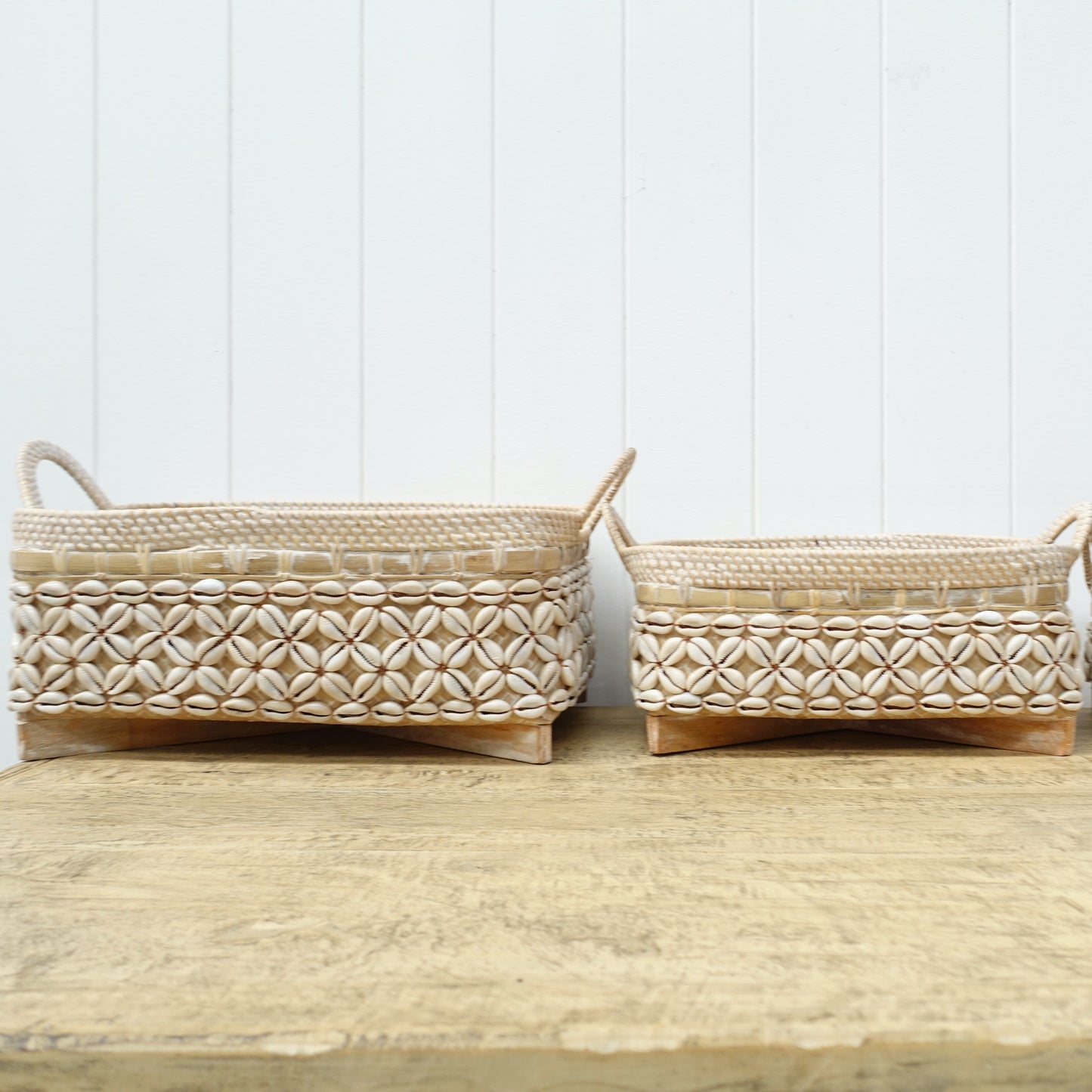Shell Rectangular basket with handles - 3 Sizes