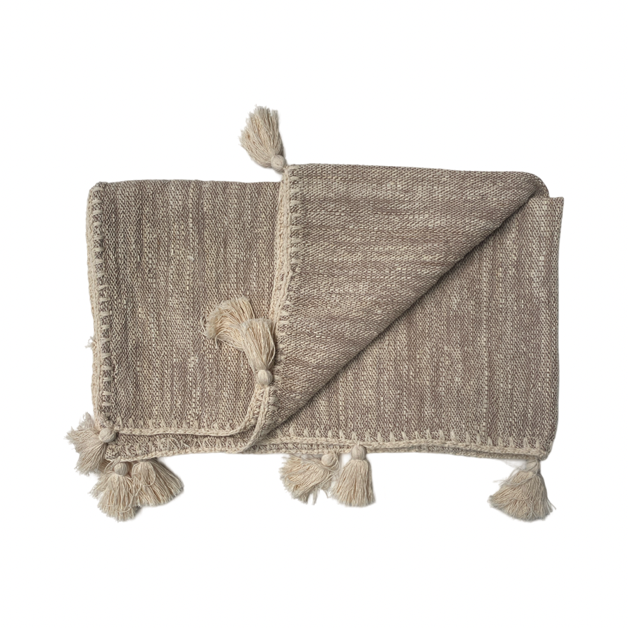 Natural Throw with Ivory Edging
