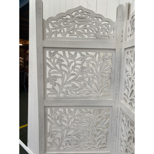 3 Panel Carved Screen Whitewash