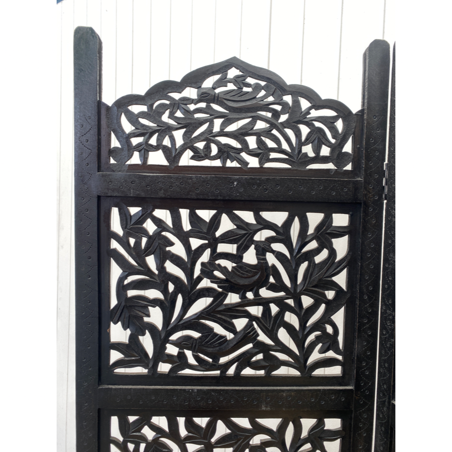 3 Panel Carved Screen Black