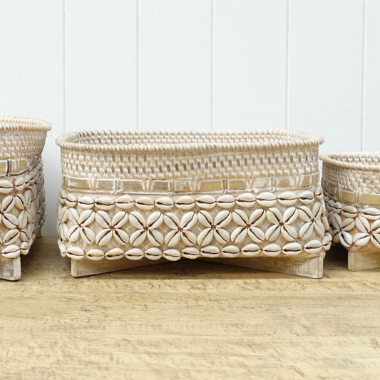 Rectangular Basket With Shells  - 3 Sizes