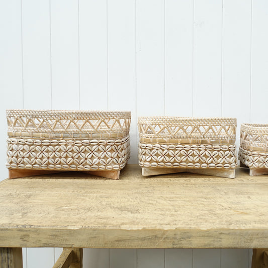 Square Basket With Shells  - 3 Sizes