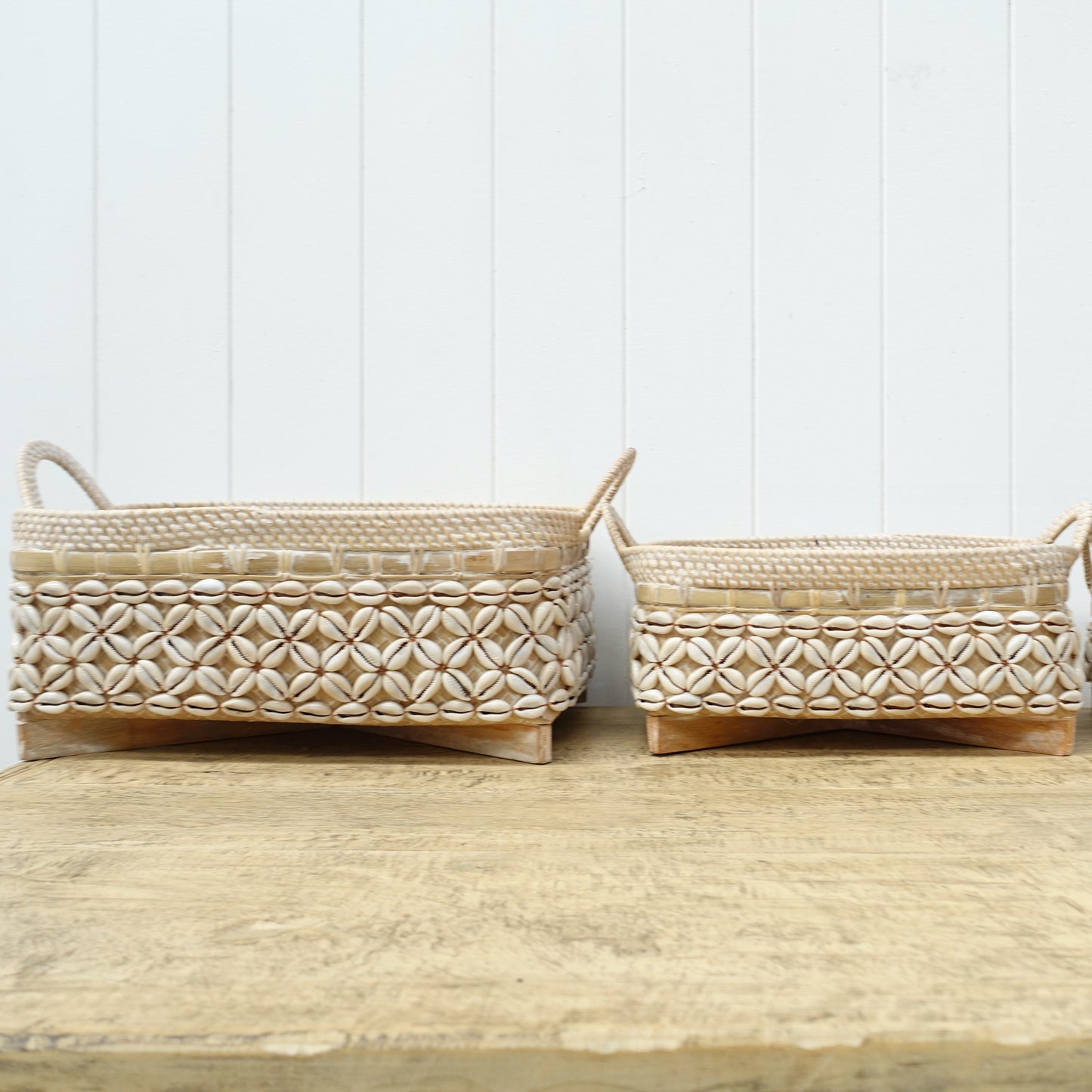 Shell Rectangular basket with handles   - 3 Sizes