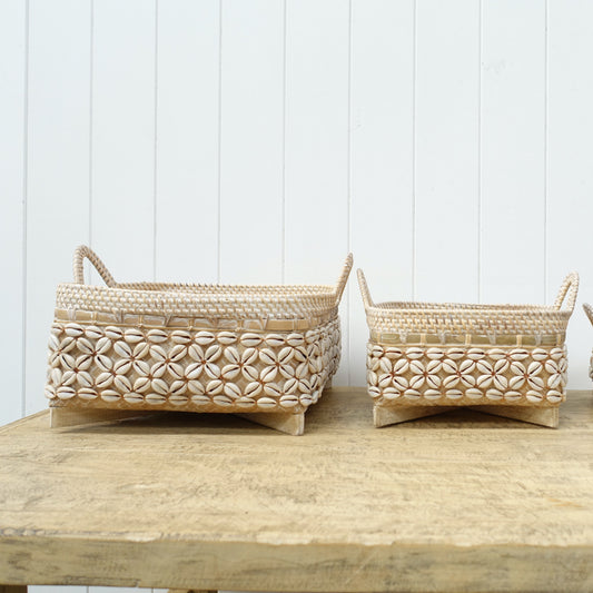 Shell Square basket with handles   - 3 Sizes