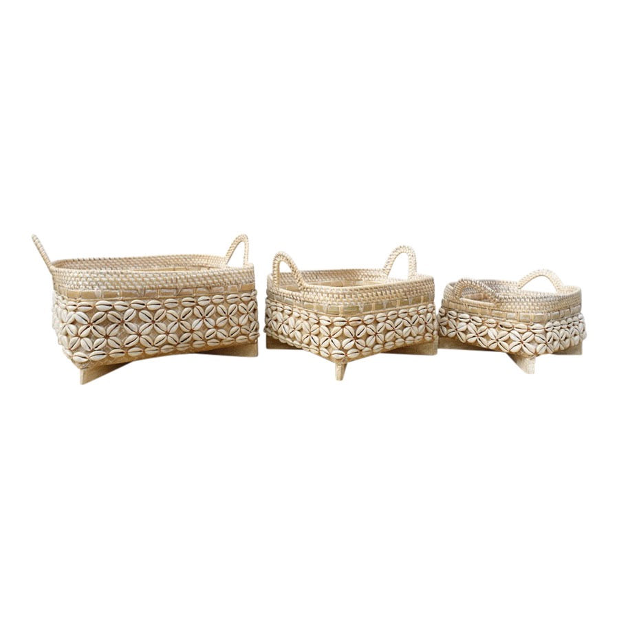 Shell Square basket with handles   - 3 Sizes