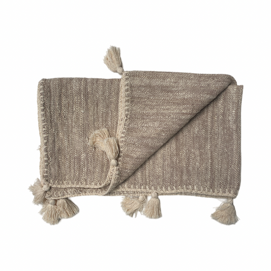 Natural Throw with Ivory Edging