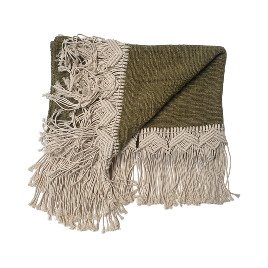 Green Throw with Ivory Tassel
