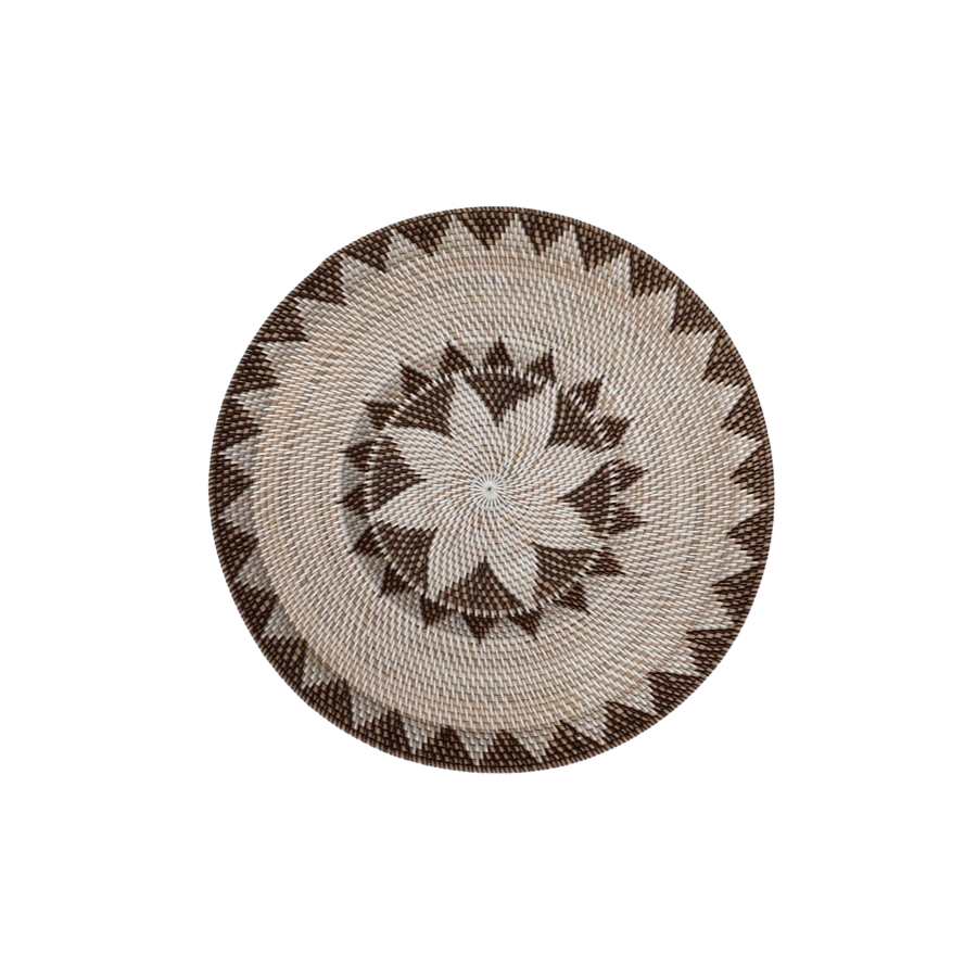 Small Rattan Platter- Brown & White